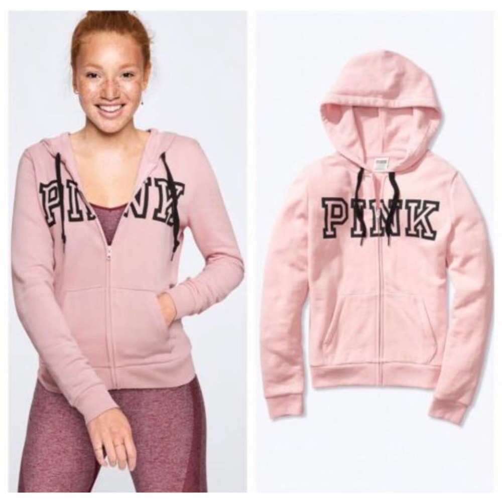Victoria's Secret Pink Logo Full Zip Hoodie Chalk Rose